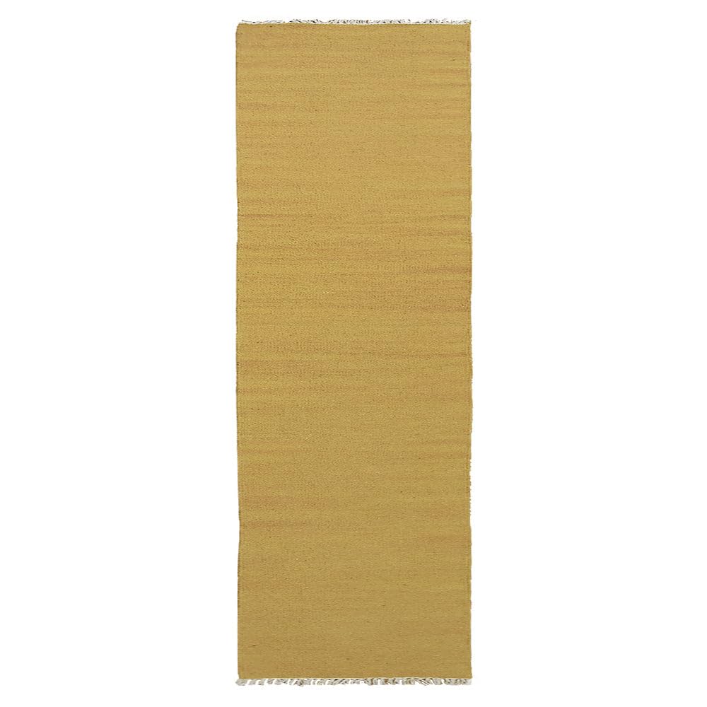 Handmade Flat Weave Kilim Wool Eco-Friendly Area Rug - 3'x13' Runner, Gold Solid Plain Design, Low Pile Handwoven Carpet for Living Room, Bedroom, Hallway | Durable & Stylish Home Decor for Boho, Farmhouse & Modern Interiors