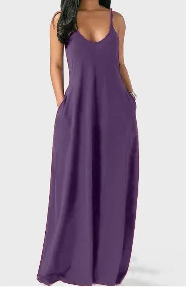 Sexy Deep V Neck Sling Dress for Women - Summer Solid Color Casual & Party Wear -欧美跨境新款