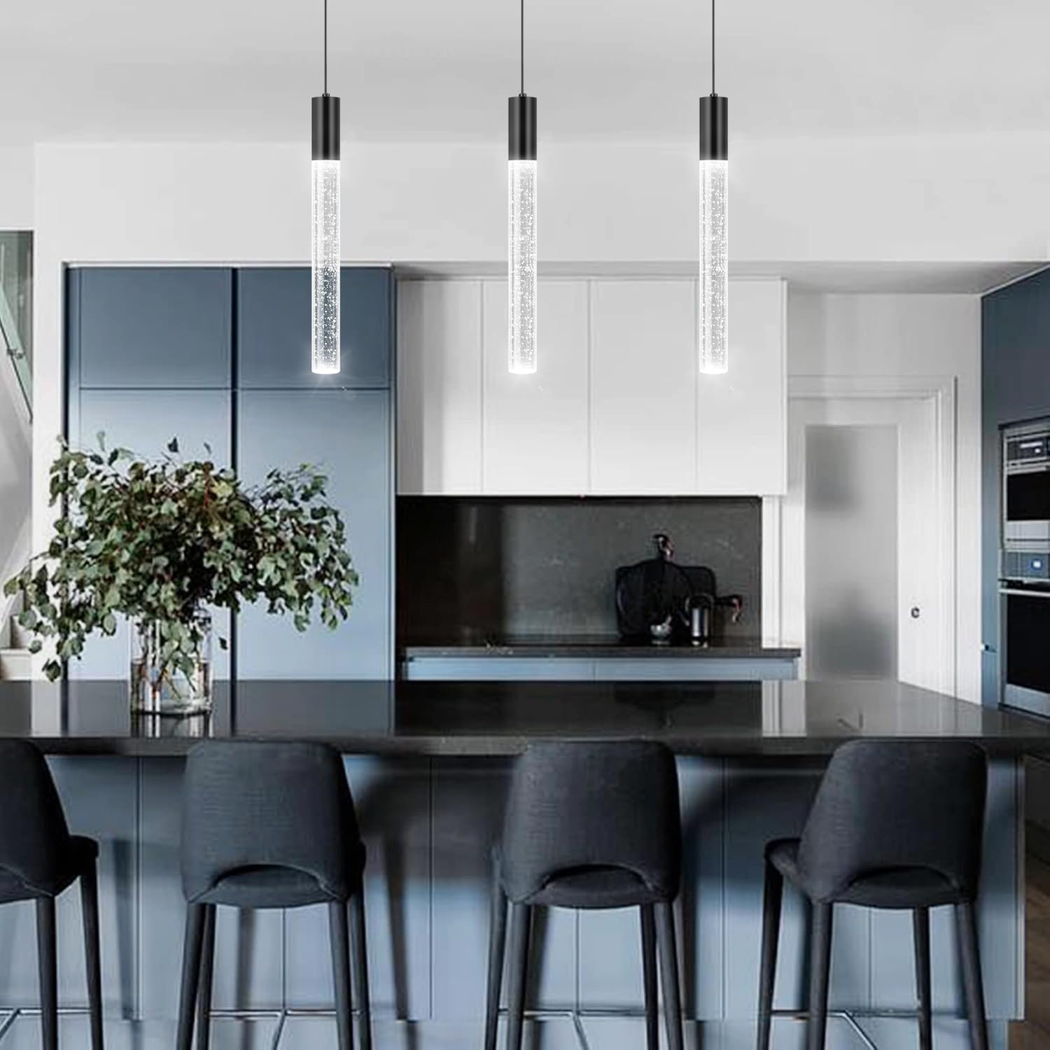 3 Pack Modern Black Dimmable LED Pendant Lights for Kitchen Island, Dining Room & Bedroom - Adjustable Hanging Lighting Fixtures for Home Decor