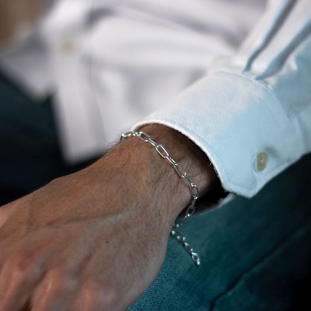 Men's Silver Paperclip Chain Bracelet - Trendy Minimalist Jewelry for Everyday Wear & Gifts | Perfect for Casual Outfits, Date Nights & Special Occasions
