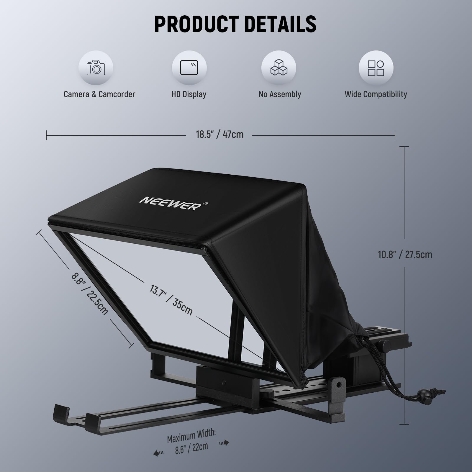 NEEWER X14 II Teleprompter with Adjustable Height Camera Mount & QR Plate - Compatible with 501PL, iPad, iPhone, Samsung & DSLR Cameras - 14
