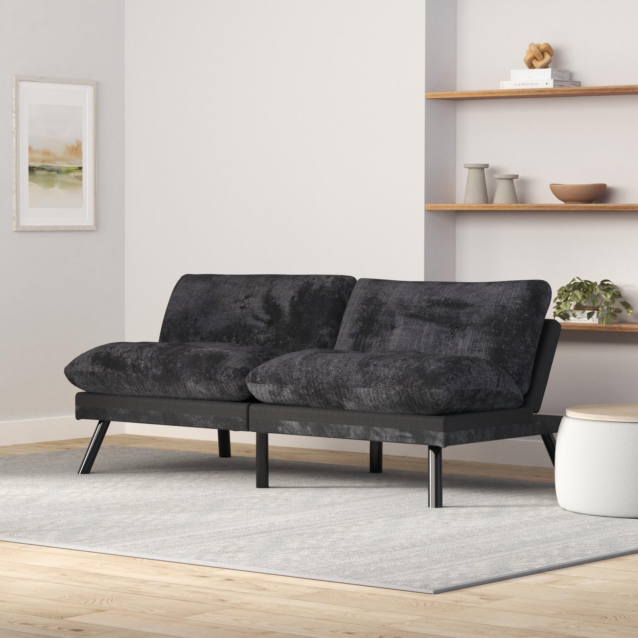 Convertible Futon Sofa Bed - Foldable Breathable Small Couch for Compact Spaces | Perfect for Studio Apartments, Living Rooms, Bedrooms, Offices & Dorm Rooms | Multi-Functional Loveseat (Black) - Great for Guest Sleeping, Relaxing & Small Space Living