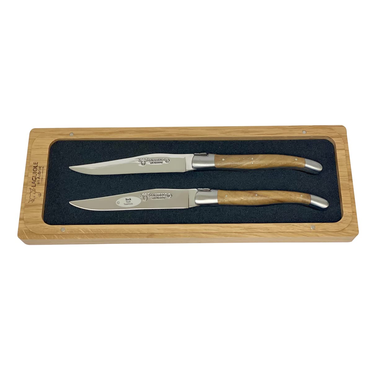 Premium Laguiole en Aubrac Luxury Forged Full Tang Steak Knives Set - 2-Piece Stainless Steel Blades with Teak Wood Handles & Brushed Bolsters - Perfect for Fine Dining, Steakhouse Experience & Gourmet Gifts