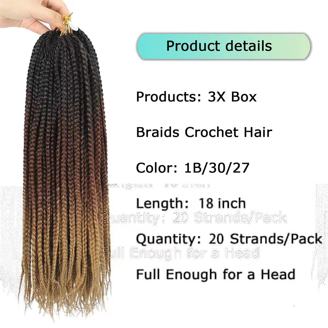 Pre-Looped Crochet Box Braids Hair - 7 Pack Goddess Box Braids for Easy Braiding (18 Inch, 1B/30/27) | Perfect for Protective Styles, Natural Hair & Everyday Wear