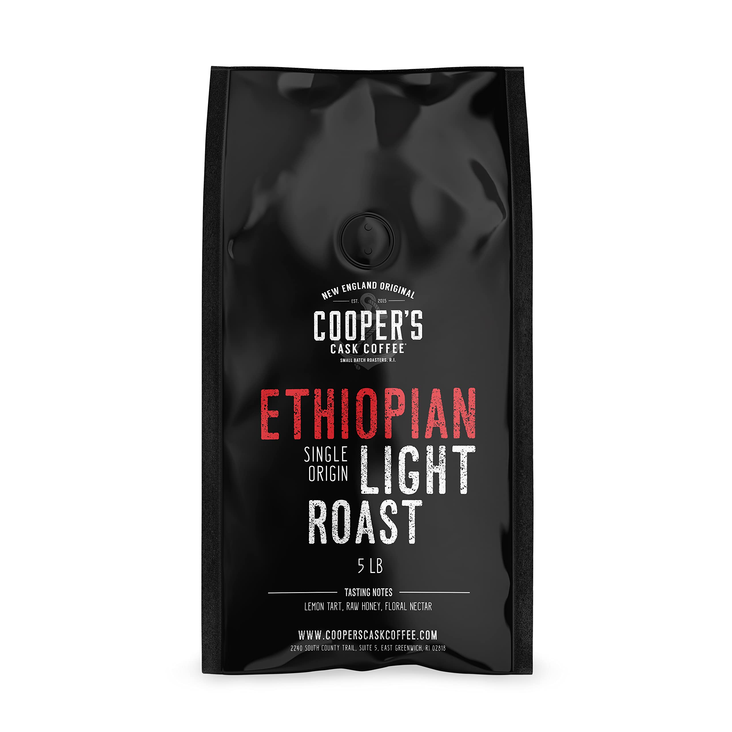 Premium Ethiopian Light Roast Grade 1 Ground Coffee - Single Origin, Natural Dry Processed, Bold & Aromatic Gourmet Coffee (5lb Bag) - Perfect for Morning Brew, Office Use & Gift Giving