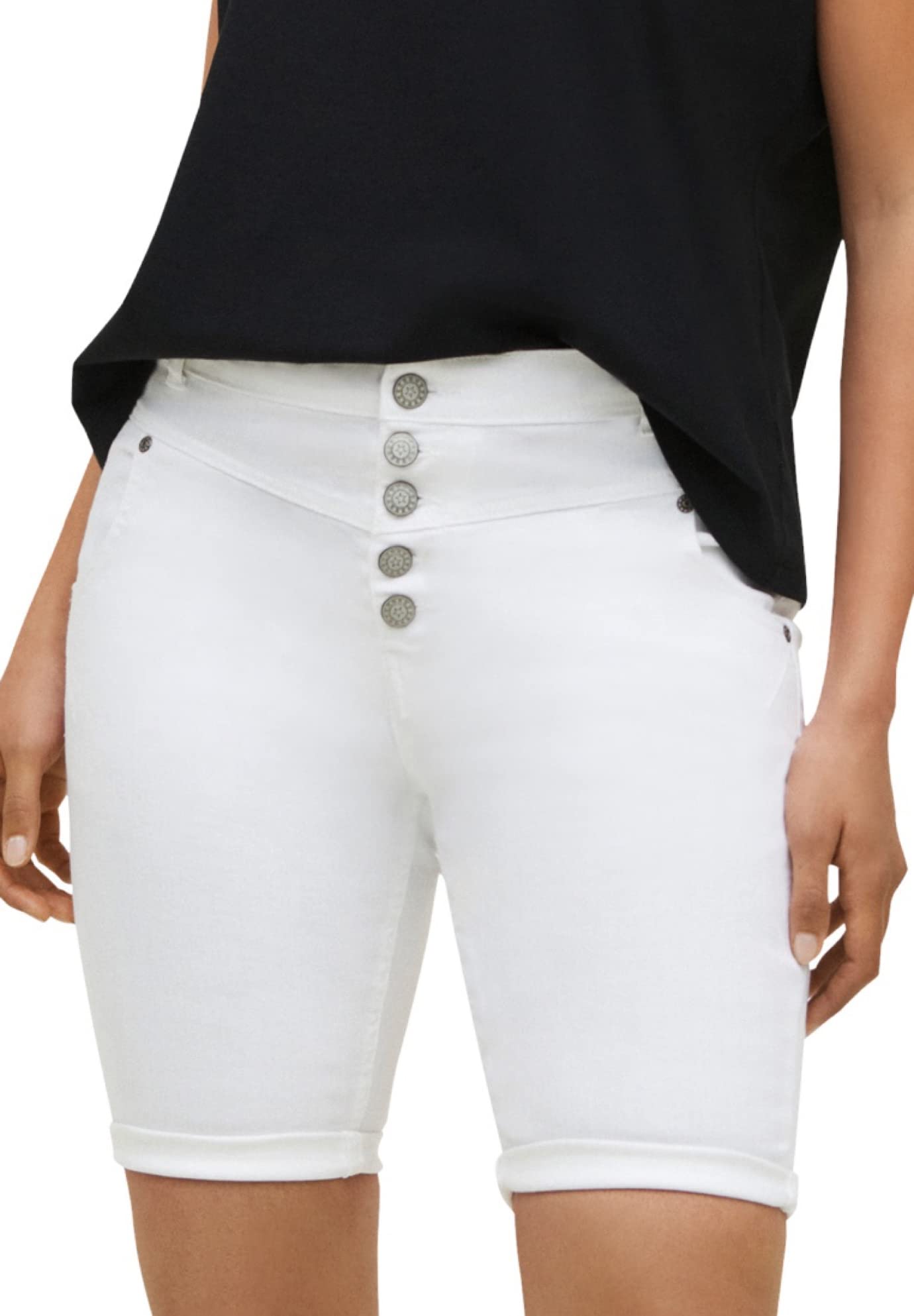 Ellos Women's Plus Size Button-Front Denim Shorts - Stretchy Comfort Fit High Waist Distressed Denim Shorts for Casual Summer Outfits & Beach Vacations