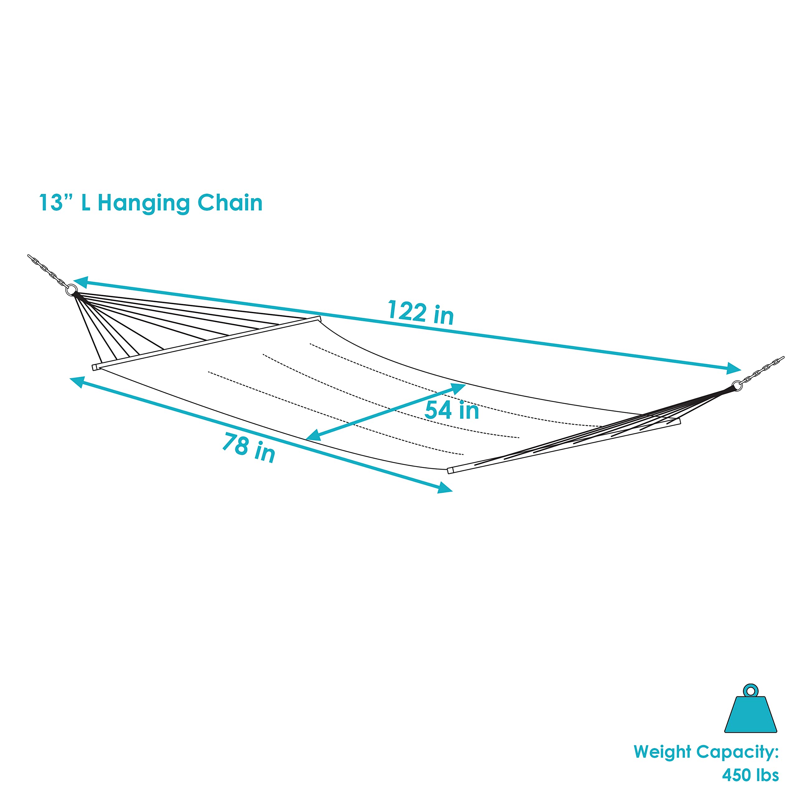 Premium Polycotton Double Hammock with Curved Bamboo Spreader Bars - 450 lb Capacity - Neutral Stripe Design - Perfect for Backyard Relaxation, Camping & Beach Trips