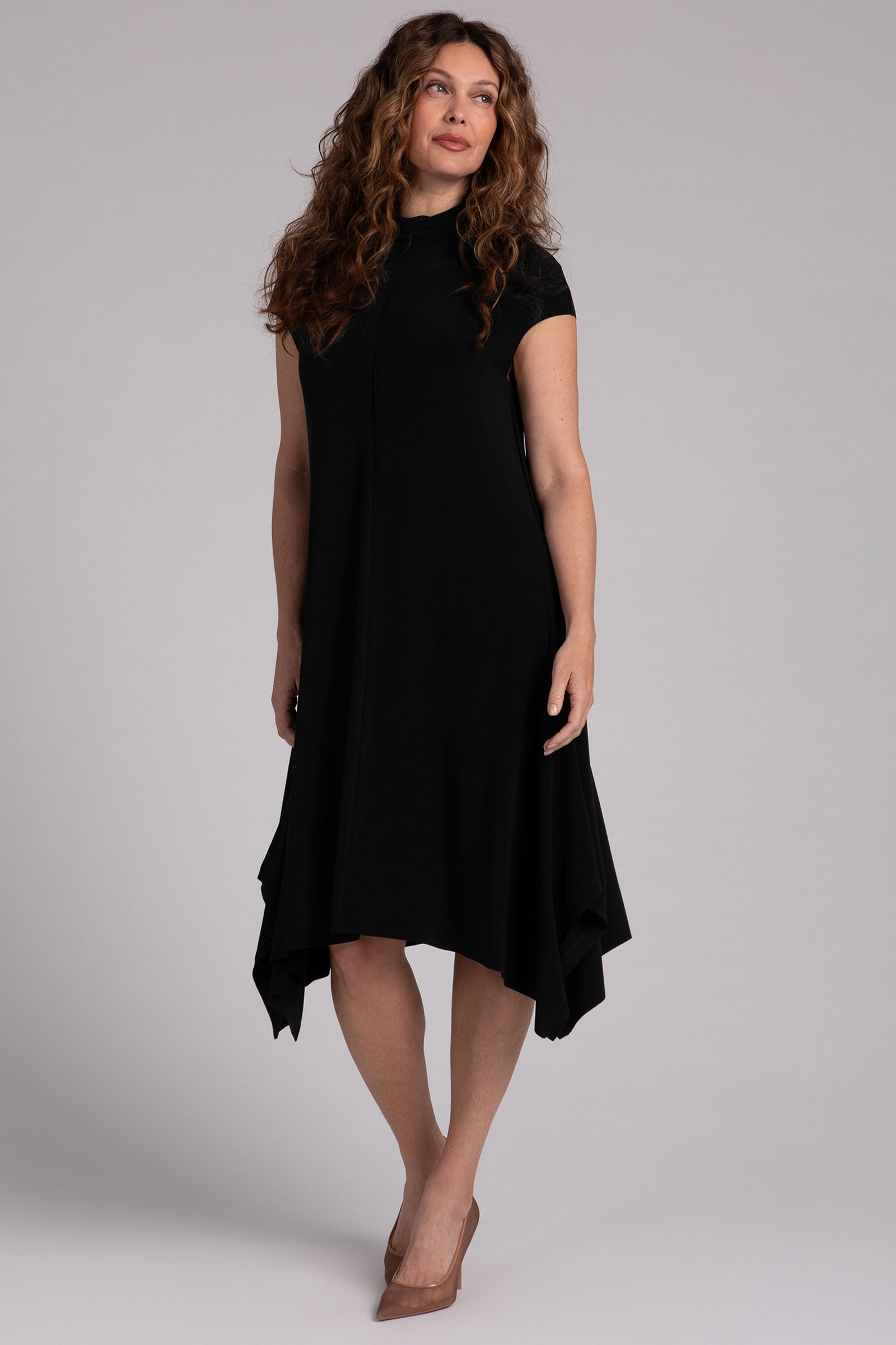 Elegant Flounce Funnel Neck Dress for Women - Black | Perfect for Cocktail Parties, Date Nights & Special Occasions