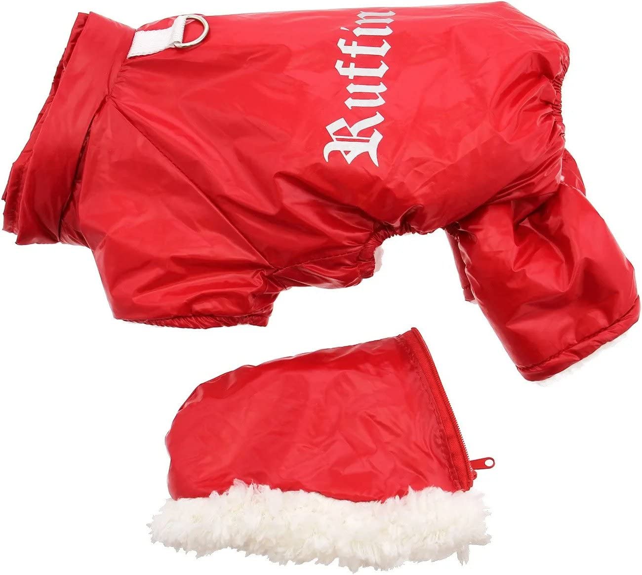 DOGGIE DESIGN Red Ruffin It Dog Snow Suit Harness - Medium Size, Winter Dog Jacket with Harness for Cold Weather, Perfect for Snowy Walks & Outdoor Adventures