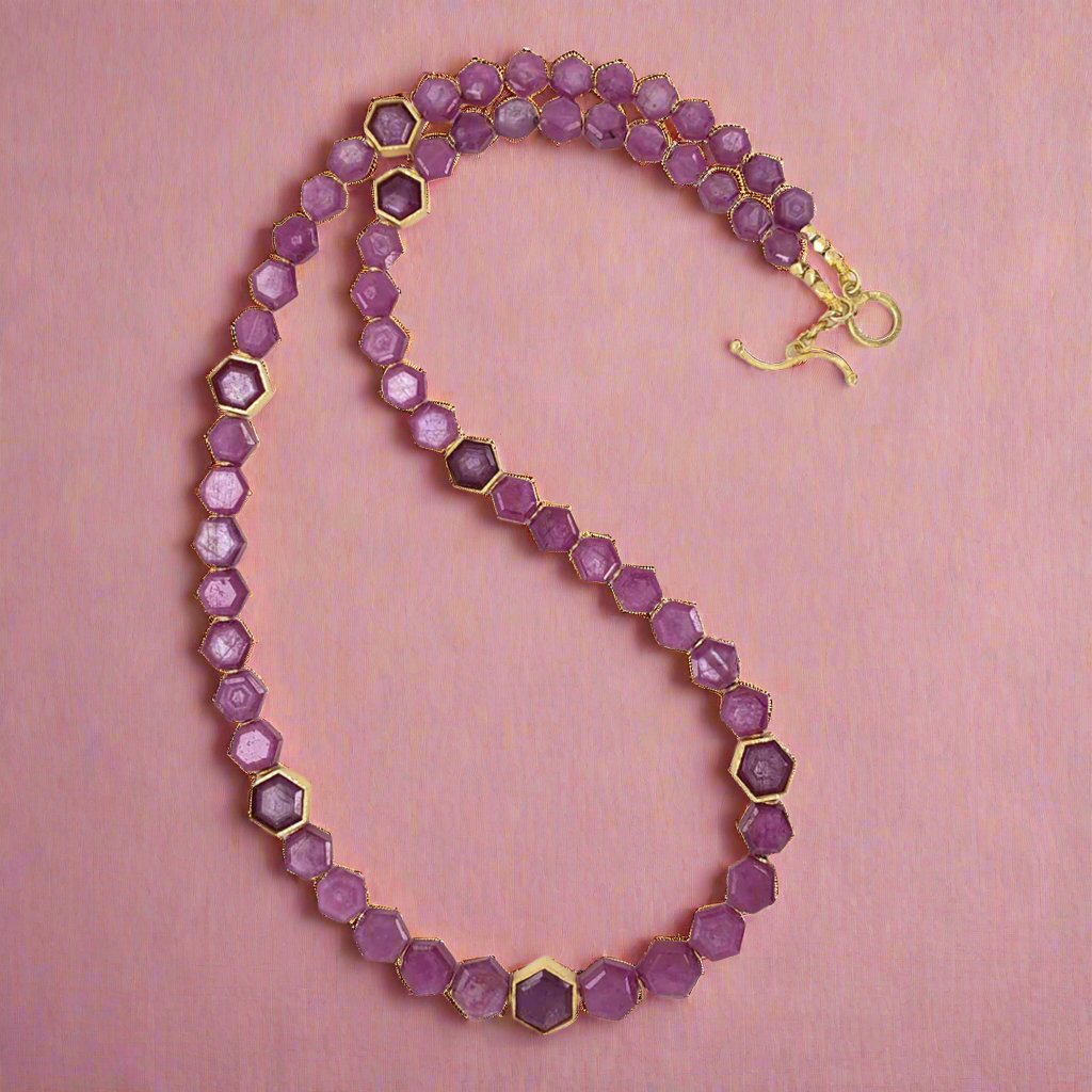 Hexagonal Ruby Bead Necklace for Women - Genuine Gemstone Jewelry, Elegant Statement Piece for Parties, Weddings & Special Occasions