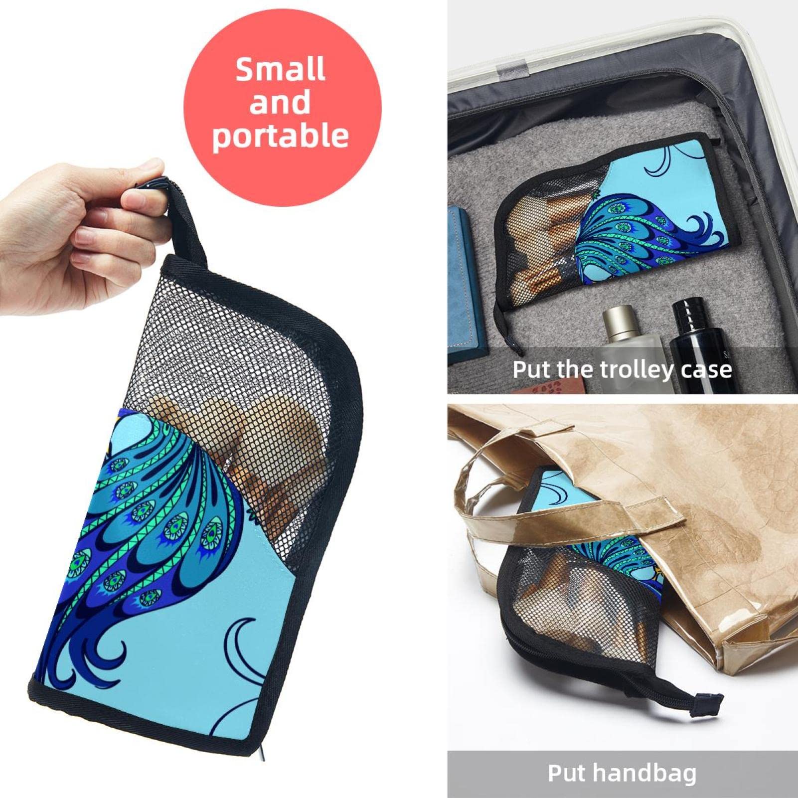 Premium Makeup Brush Organizer Bag with 12 Brushes - Blue Peacock Feather Design, Portable Cosmetic Brush Holder Case for Travel & Home Storage