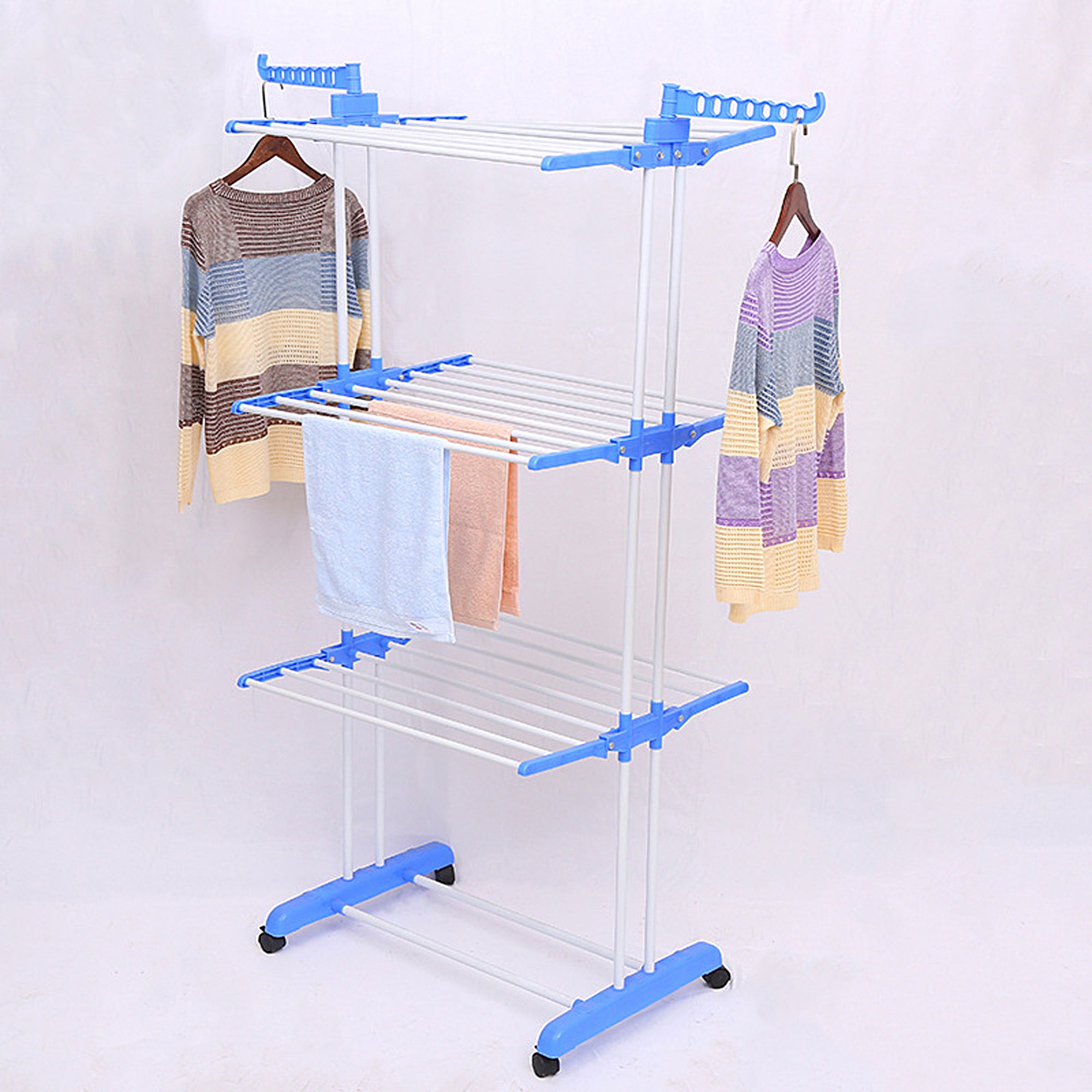 Milex Blue Folding Floor Standing Clothes Drying Rack - Heavy Duty Laundry Rack for Indoor & Outdoor Use - Space Saving Clothes Airer for Apartments, Balconies, and Camping