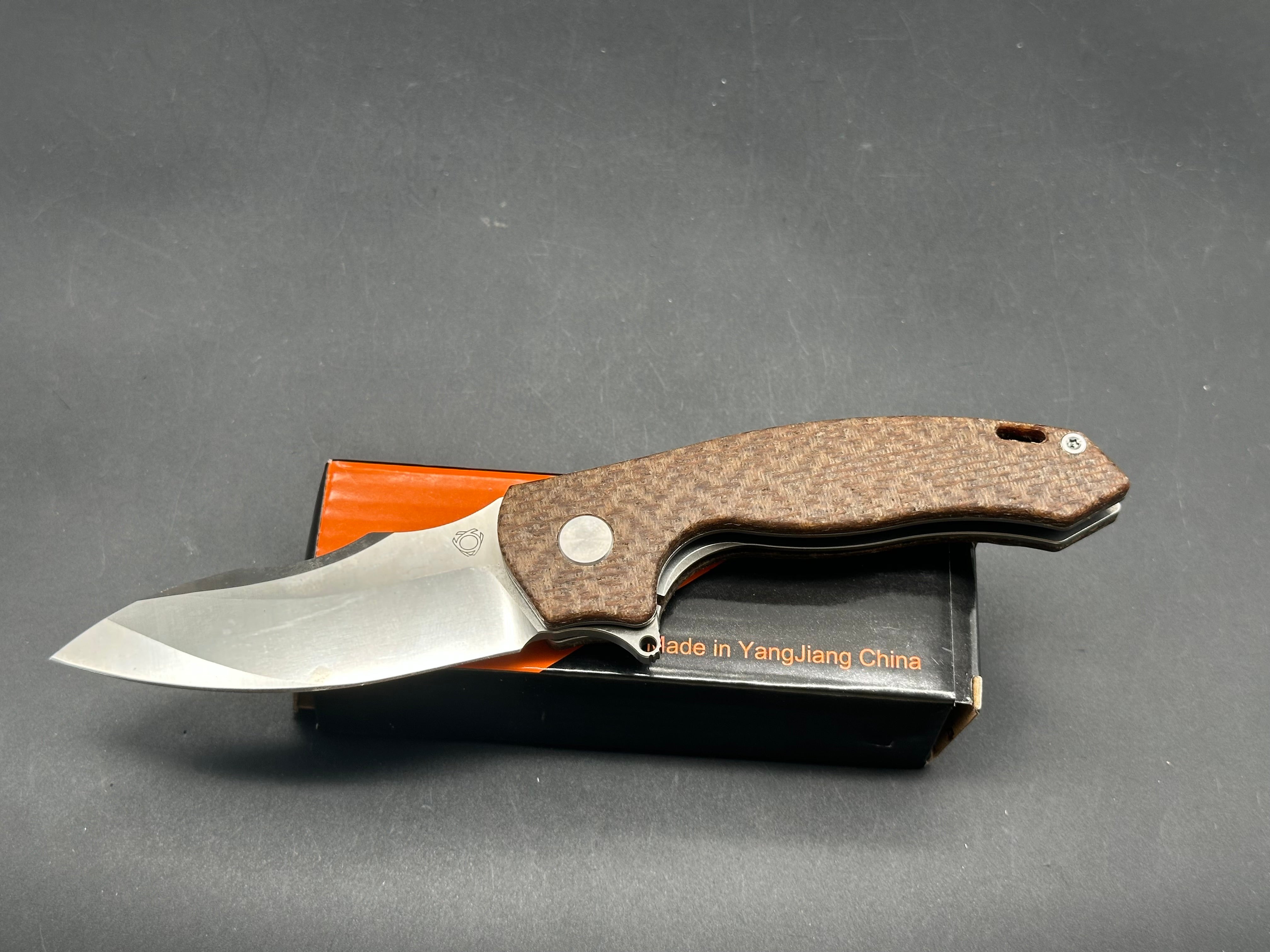 SIXLEAF SL 02 Folding Knife - D2 Steel Plain Edge with Brown Linen Micarta Handle | EDC, Camping, Outdoor Survival & Everyday Carry Tool
