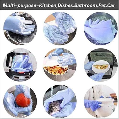 DHONI Multipurpose Cleaning Gloves for Kitchen, Dishwashing, Housework & Cars - Durable Rubber Scrubbing Gloves with Sponge Brush (Grey, Pack of 1) - Perfect for Washing Utensils, Car Detailing & Household Chores