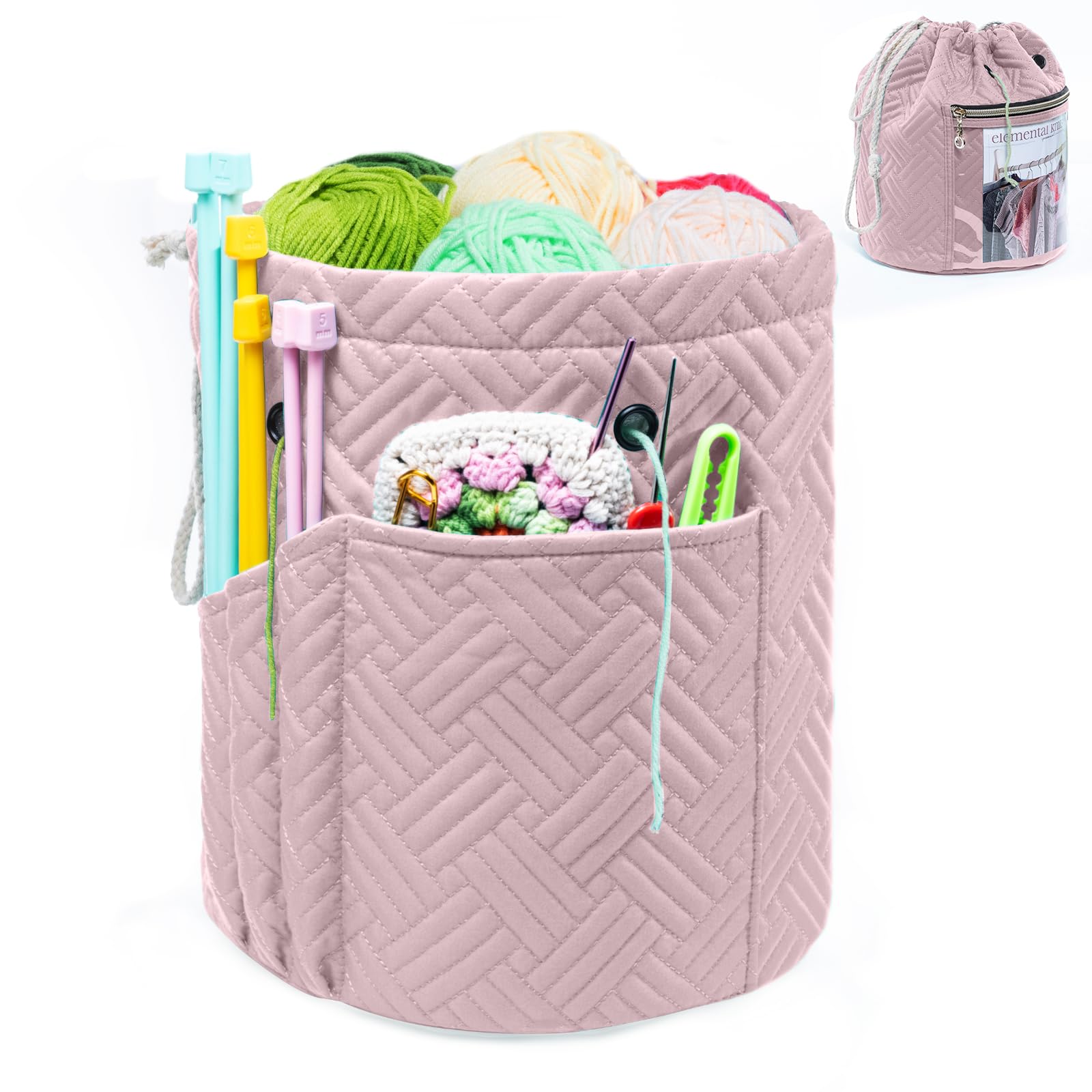 Crochet Yarn Bag Organizer with Pocket - Knitting Storage for Beginners - Perfect for Travel & Crafting