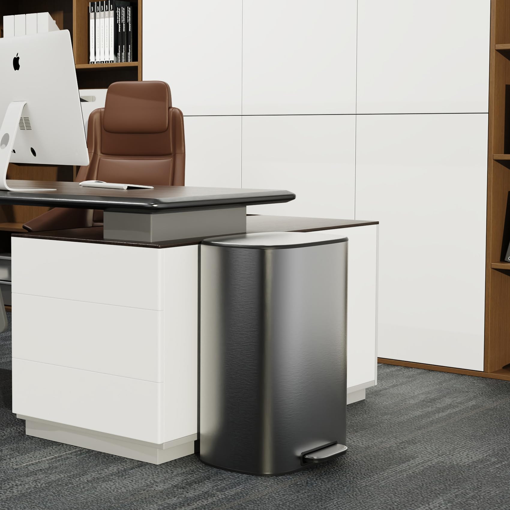 13 Gallon Stainless Steel Trash Can with Lid - Metal Foot Pedal, Quiet Soft Close, Includes 30 Garbage Bags - Perfect for Kitchen, Office, Living Room, Bathroom & Commercial Use