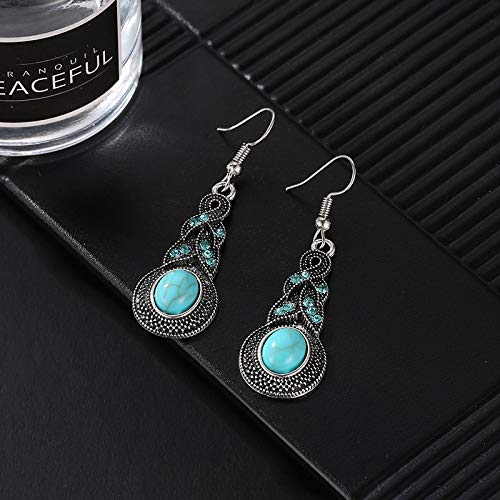 Bohemian Style Blue Stone Silver Oxidized Drop Earrings for Women | German Silver Round Dangle Earrings | Birthday Anniversary Gift for Wife, Girlfriend, Daughter | Elegant Jewelry for Party, Wedding, Date Night