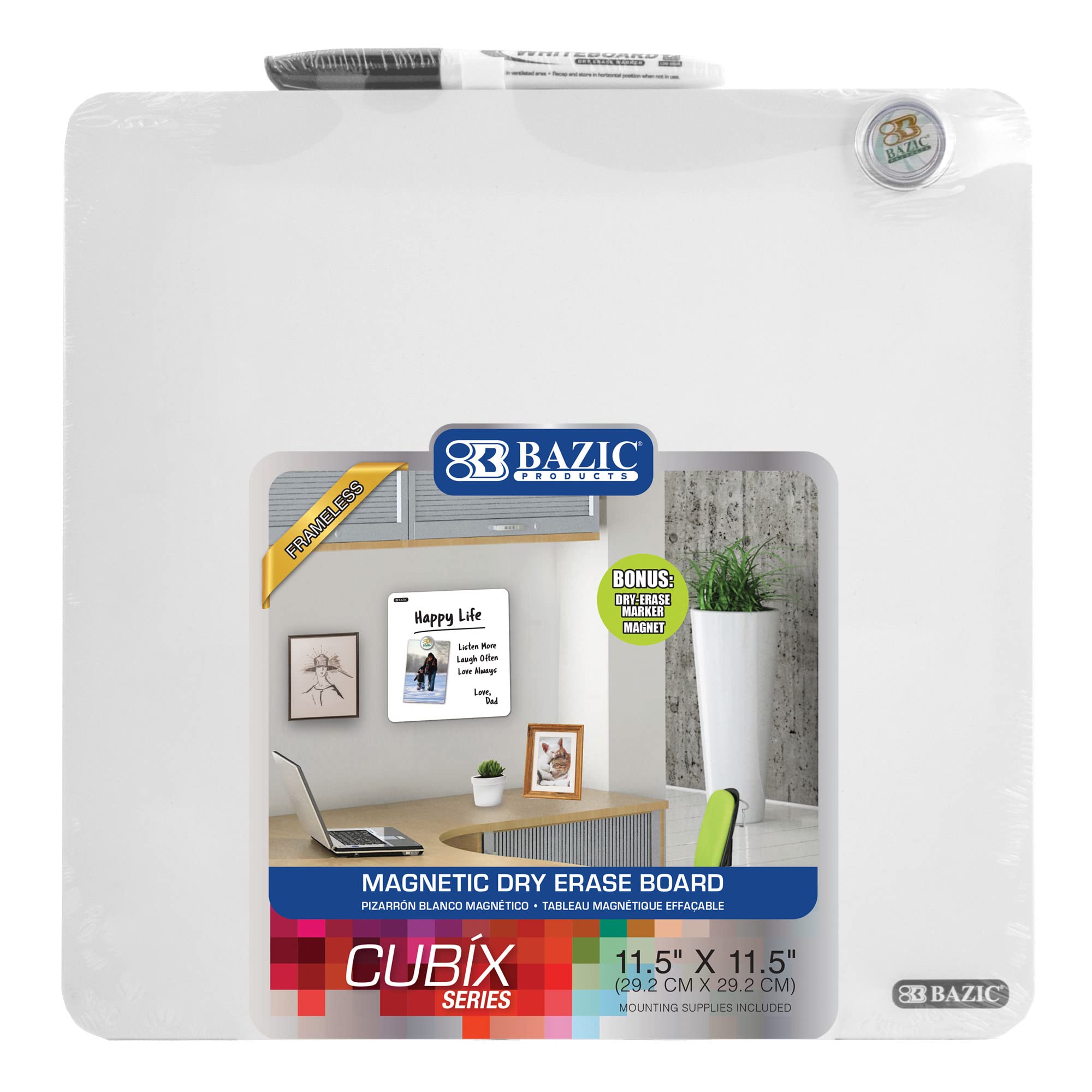 BAZIC 12-Pack Magnetic Dry Erase Whiteboard Tiles 11.5