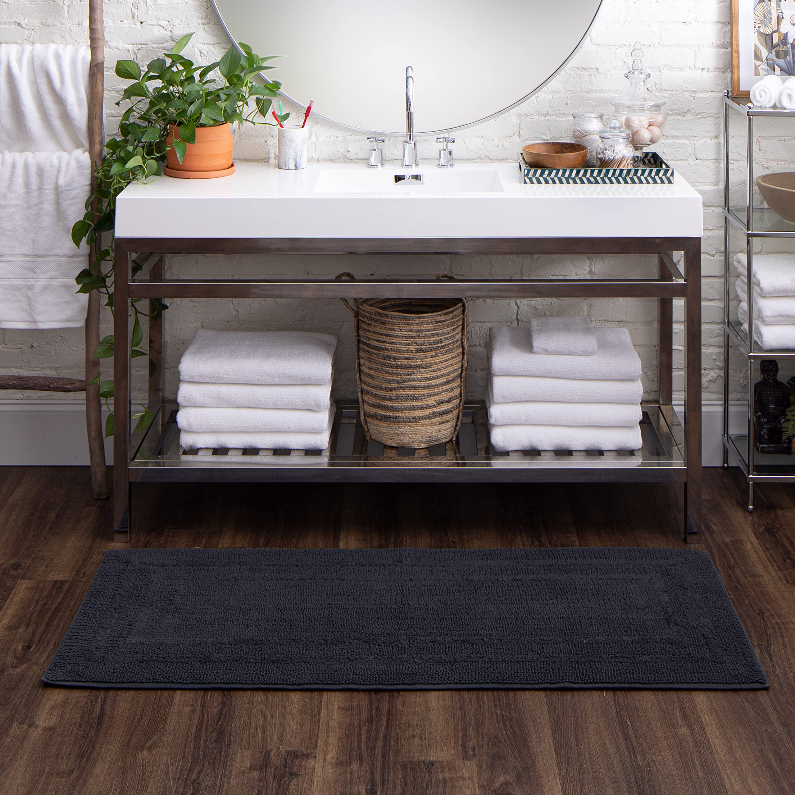 Mohawk Home Homespun Noodle Charcoal 2' x 5' Super Absorbent Bath Mat - Soft & Durable for Bathroom, Shower, and Vanity Areas