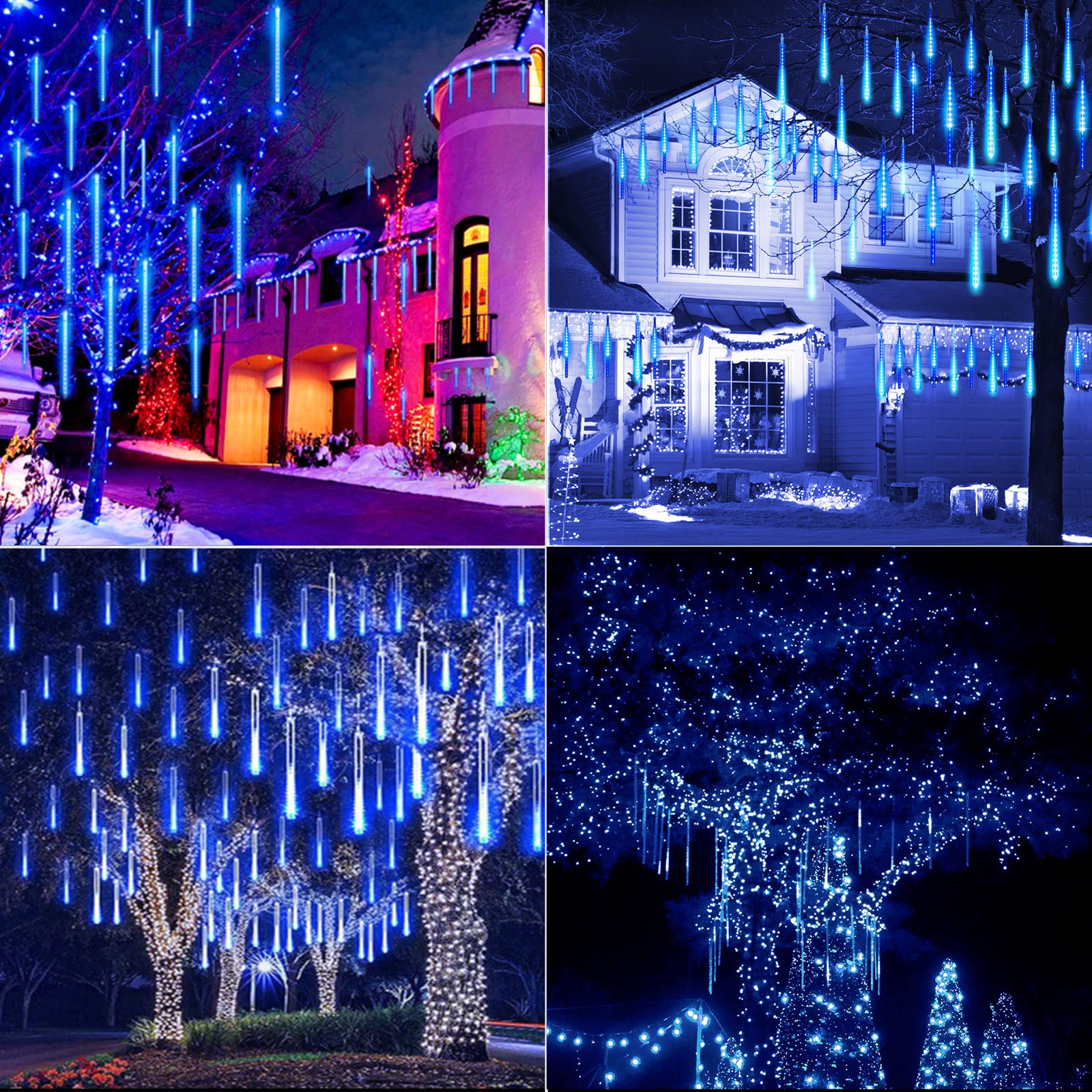 Minetom 16 Inch 360 LED Meteor Shower Icicle Christmas Lights - 10 Connectable Dropping Rain Tubes for Outdoor Holiday Decorations | Perfect for Trees, Bushes, Roofs & Winter Wedding Decor (Blue)