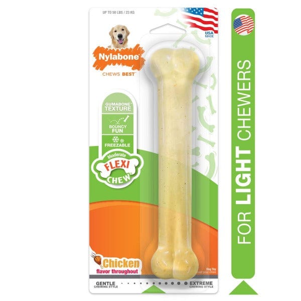 Nylabone Flexichew Moderate Chew Chicken Flavor Dog Chew Toy - Durable Dental Chew for Medium Chewers, Promotes Healthy Teeth & Gums - Perfect for Playtime, Training Rewards, and Anxiety Relief