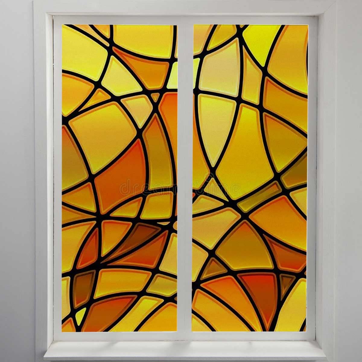 Decorative Yellow Stained Glass Window Film - Exterior Privacy Cling for Home & Office - Perfect for Bathroom, Bedroom, and Front Door Windows