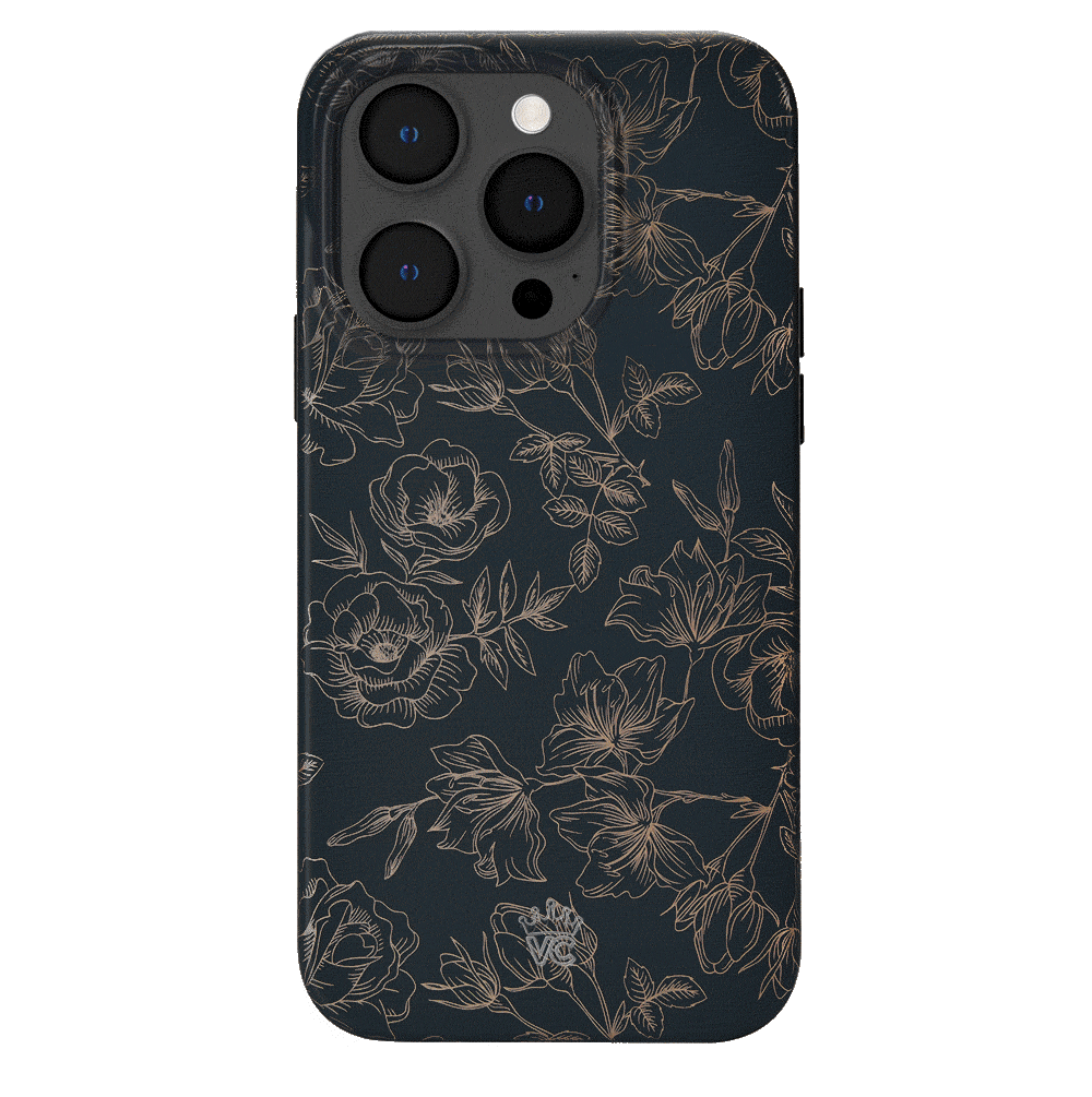 Elegant Floral Rose Gold Chrome iPhone Case - Stylish Protective Cover for iPhone 13/12/11/X - Perfect for Everyday Use, Office & Special Occasions
