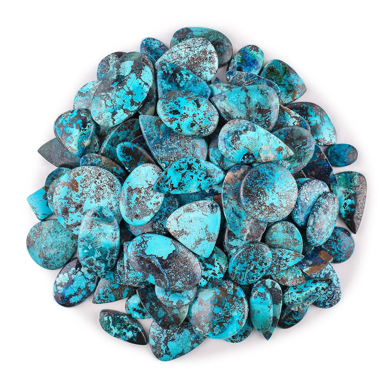 Natural Azurite with Chrysocolla Cabochon Crystal - Healing Chakra Stone, Birthstone for Jewelry Making, DIY Crafts, Wire Wrapping (500 Carats) - Perfect for Meditation, Energy Healing, and Handmade Jewelry Designs