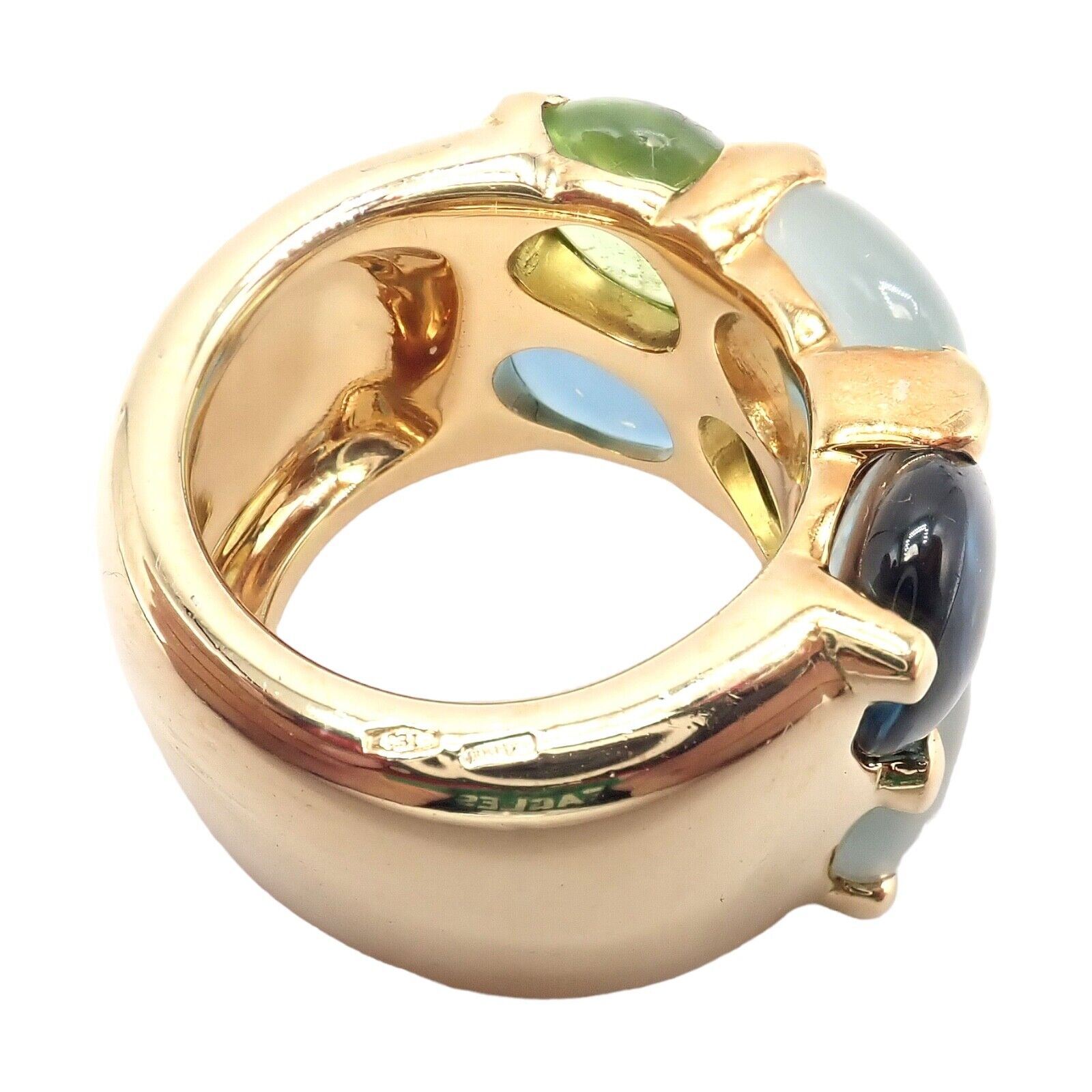 Authentic Pomellato 18K Yellow Gold Sassi Large Peridot Topaz Aqua Ring Size 6 - Elegant Jewelry for Weddings, Parties & Special Occasions