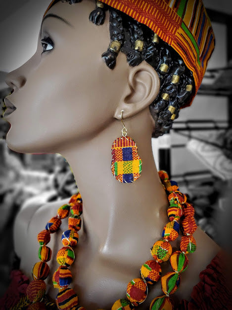 Kente African Print Earrings DP3227ER2 - Handmade Tribal Jewelry for Women - Perfect for Weddings, Parties & Cultural Events