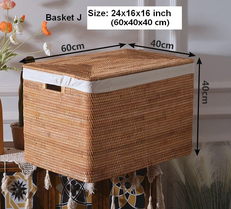 Extra Large Storage Baskets for Clothes - Oversized Rectangular Wicker Rattan Basket with Lid - Organizer for Shelves, Bedroom, Closet & Laundry Room - Perfect for Home Organization & Decluttering