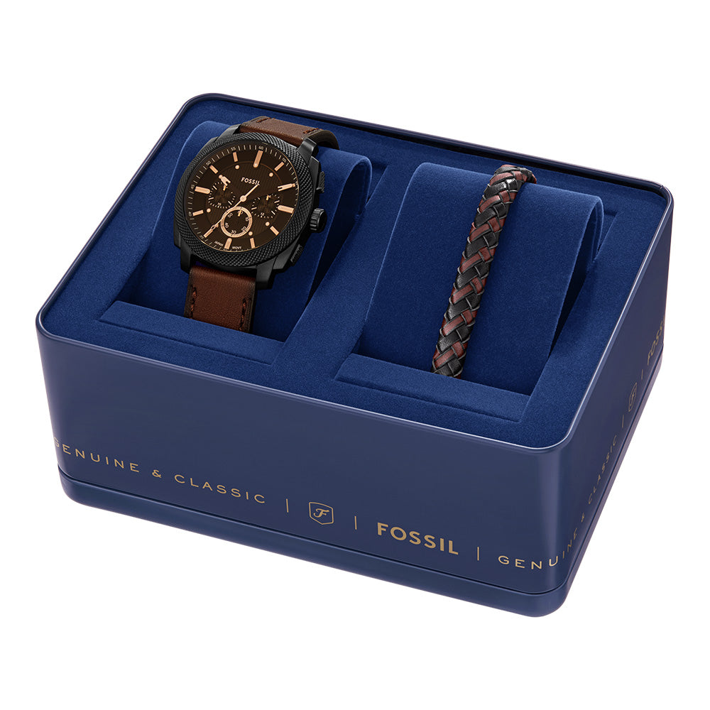 Fossil FS6102SET Men's Machine Chronograph Watch with Woven Leather Bracelet - Stylish Casual & Business Wear for Everyday Use