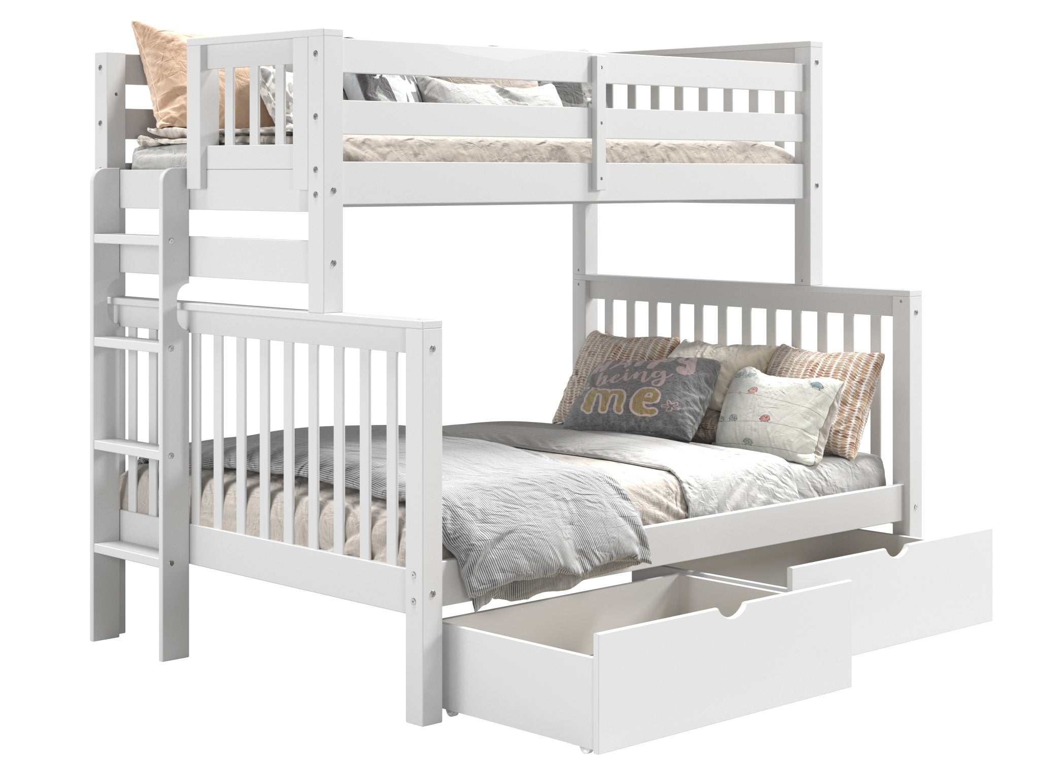 Twin Over Full Bunk Bed with 2 Drawers - Sturdy White Wooden Bunk Bed for Kids & Teens - Space-Saving Bedroom Furniture for Small Rooms, Guest Rooms & Vacation Homes