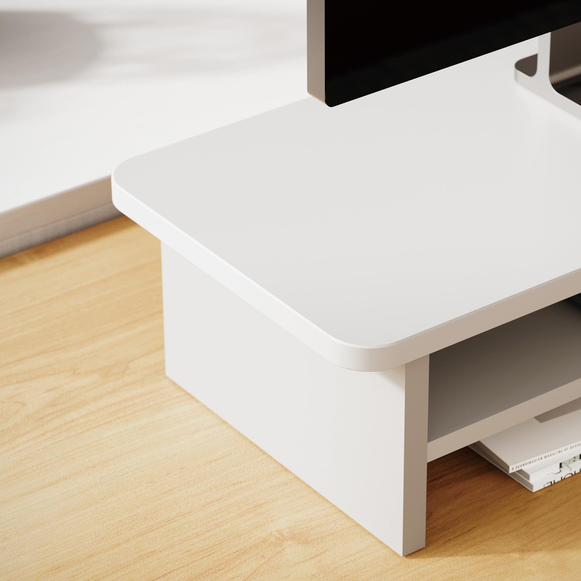 FENGE Dual Monitor Stand Riser with Storage Drawers - 2 Tier Wood & Acrylic Desktop Organizer for Computer, Laptop, Printer, TV - Space Saving Home Office Desk Accessory (White)