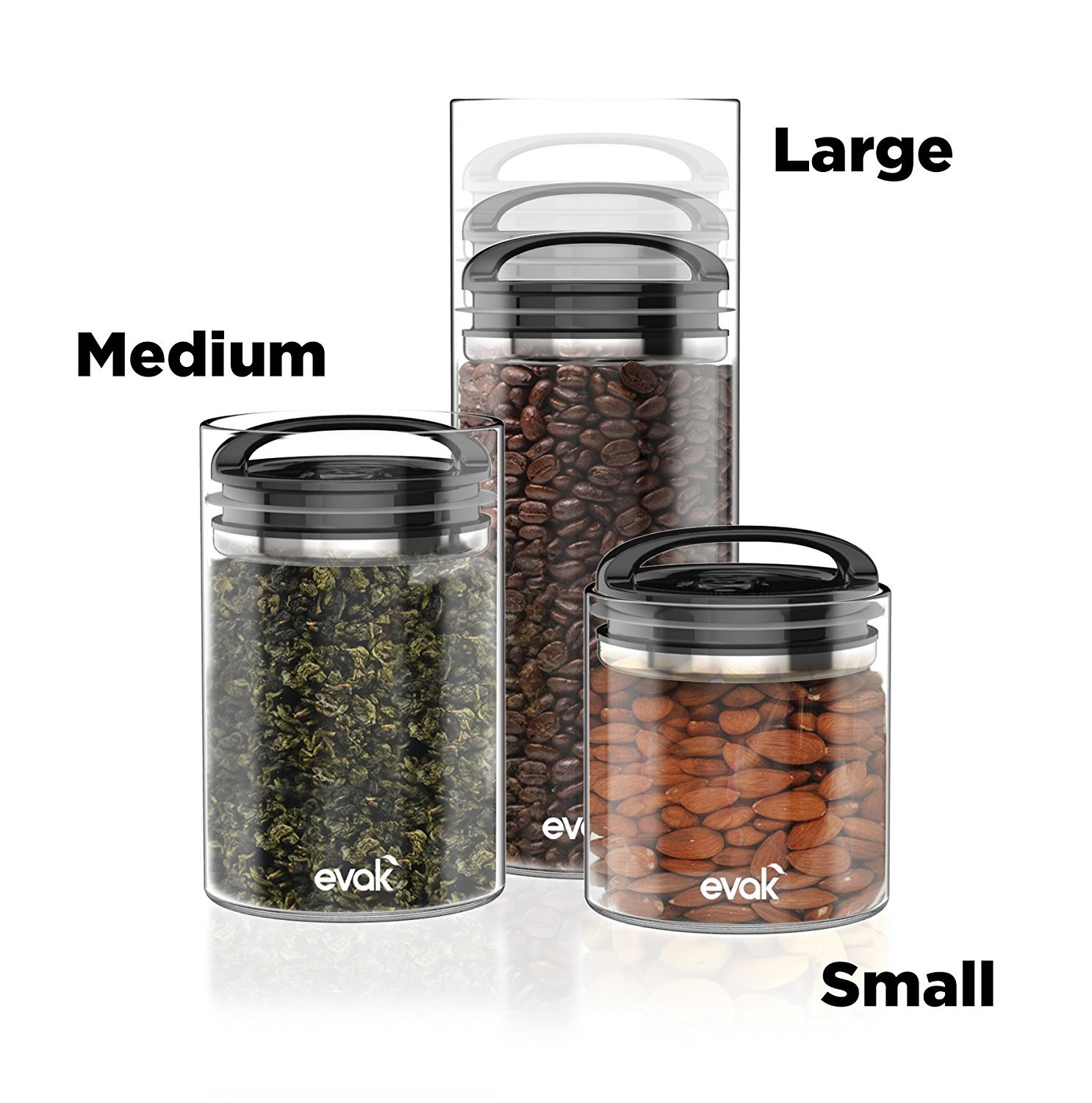Evak Compact 16oz Glass Food Storage Containers with Lids - Airtight, Leakproof, BPA-Free - Perfect for Meal Prep, Leftovers & Pantry Organization (Black, Set of 3)