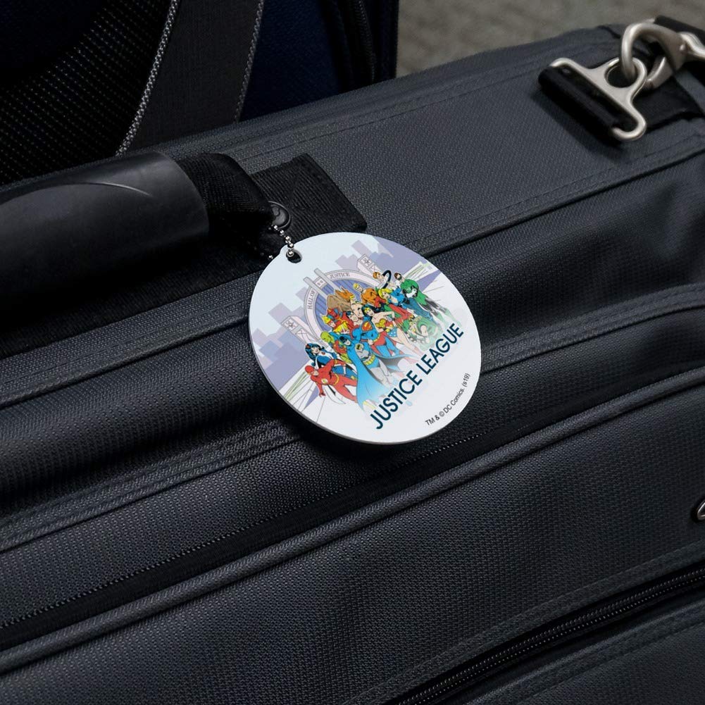 Justice League Hall of Justice Round Luggage ID Tag - Durable Suitcase Identification Card for Carry-On Bags - Perfect for Travel, Business Trips, and Vacation