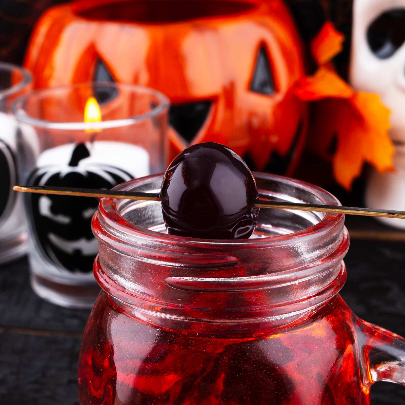 BarConic® Skull Mason Jar with Handle - 4oz Glass Drinking Cup for Halloween Party, Home Decor & Gothic Style Cocktails