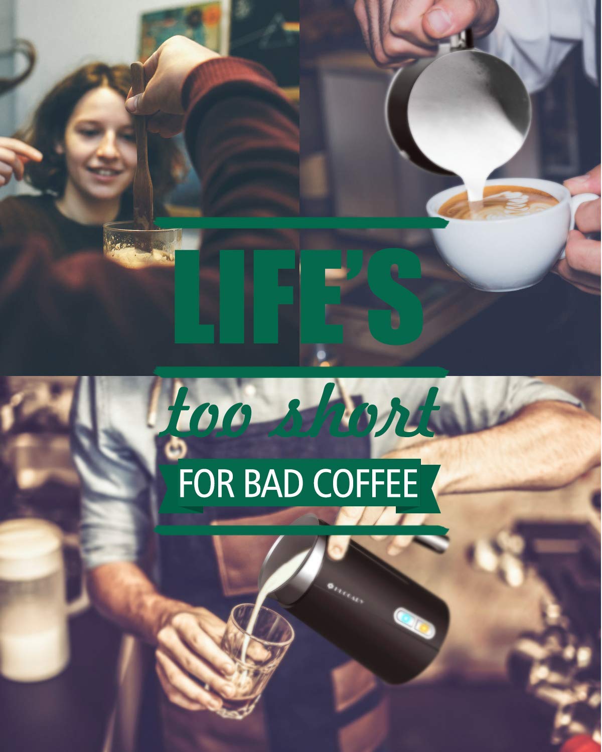 Premium Electric Milk Frother & Warmer - 4.5oz/10.5oz Capacity for Perfect Milk Foam & Hot Milk - 120V Black Coffee Frother for Lattes, Cappuccinos & Hot Chocolate at Home