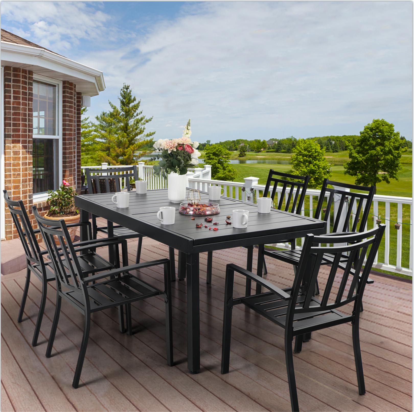 Sophia & William 7-Piece Outdoor Dining Set with 6 Metal Chairs & 1 Expandable Rectangle Table - Modern Patio Furniture for Poolside, Porch, Backyard | Perfect for Outdoor Entertaining, BBQ Parties & Family Gatherings