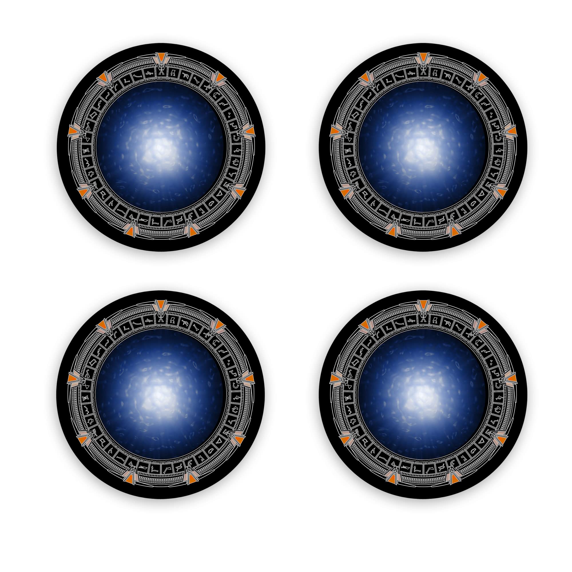 Stargate Themed Set of 4 Rubber Drink Coasters - Perfect for Sci-Fi Fans, Home Bars & Game Room Decor
