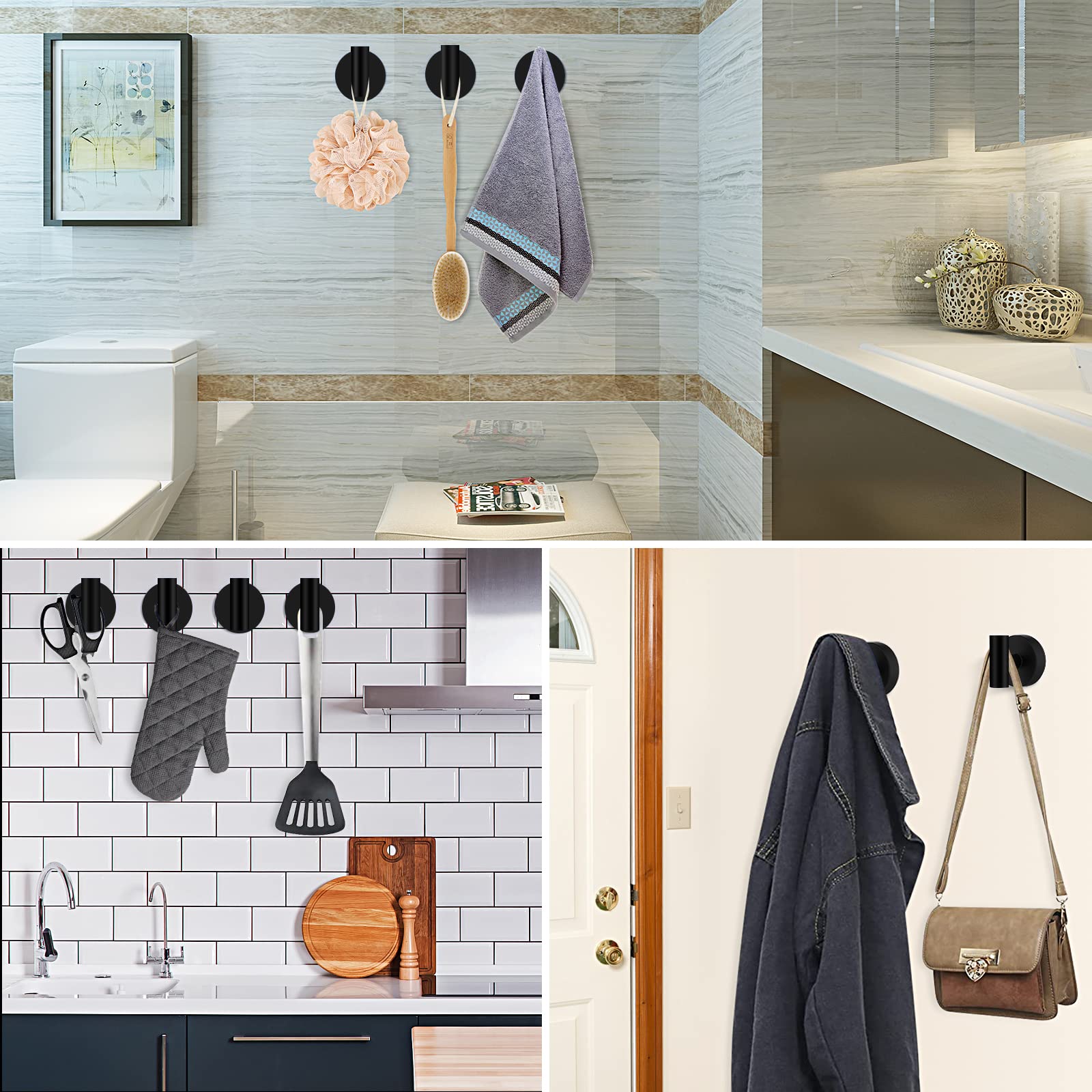 4 Pack Heavy-Duty Matte Black Wall Mounted Towel Hooks - Rustproof Bathroom & Kitchen Towel Hangers for Home, Hotel, Gym - Perfect for Hanging Towels, Robes, and Coats in Bathrooms, Kitchens, and Entryways