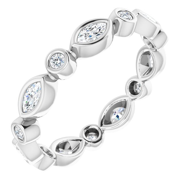 0.64 Carat Bezel Set Marquise & Round Diamond Eternity Wedding Band - Perfect for Anniversaries, Engagements & Special Occasions