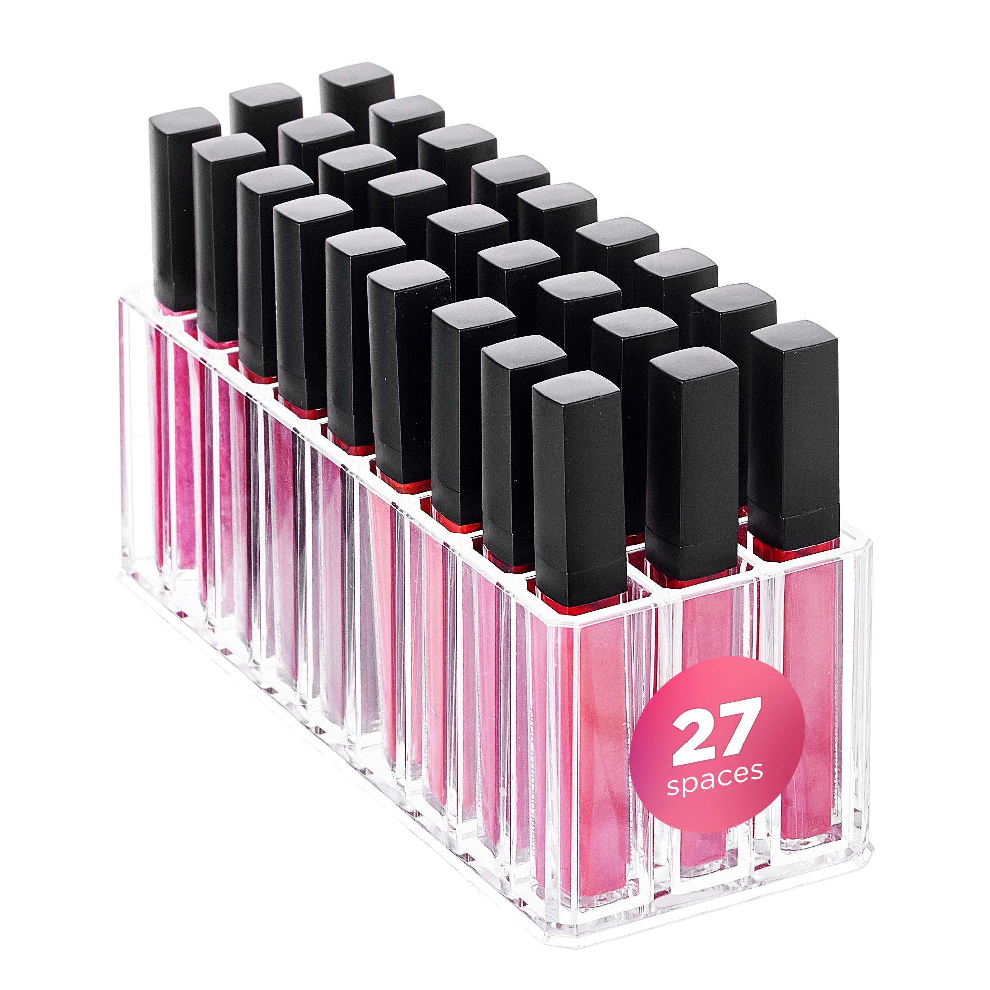 FAJ Acrylic Makeup Organizer - 27-Slot Eyeshadow Palette & Lipgloss Holder for Vanity, Drawer Storage, and Countertop Display | Perfect for Cosmetic Collection Organization and Beauty Salon Use