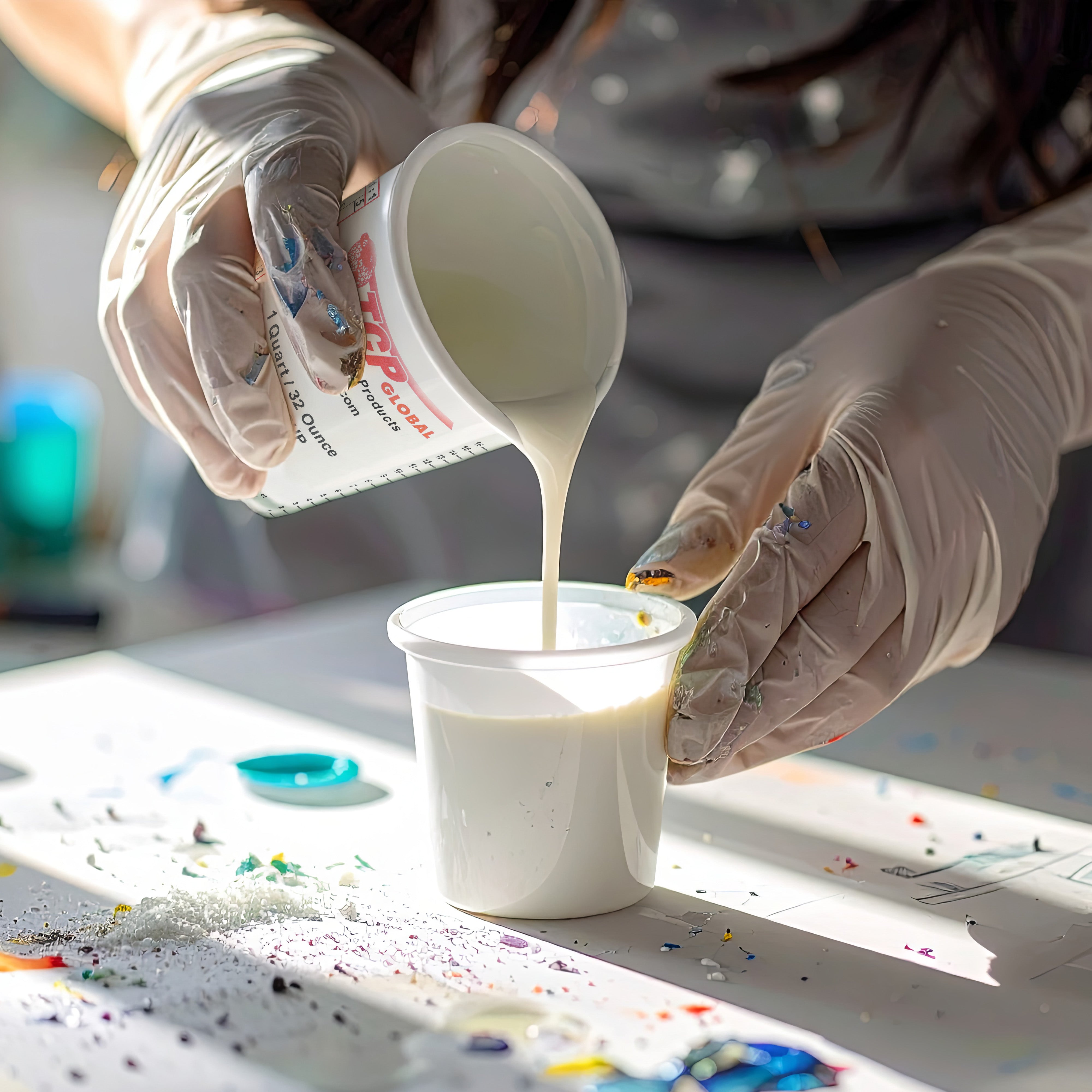 32oz Paint Mixing Cups (12 Pack) - Disposable & Reusable Plastic Measuring Cups for Automotive Painting, Epoxy Resin, Acrylic Arts & Crafts - Graduated with Mixing Ratios - Perfect for DIY Projects, Home Renovation & Professional Use