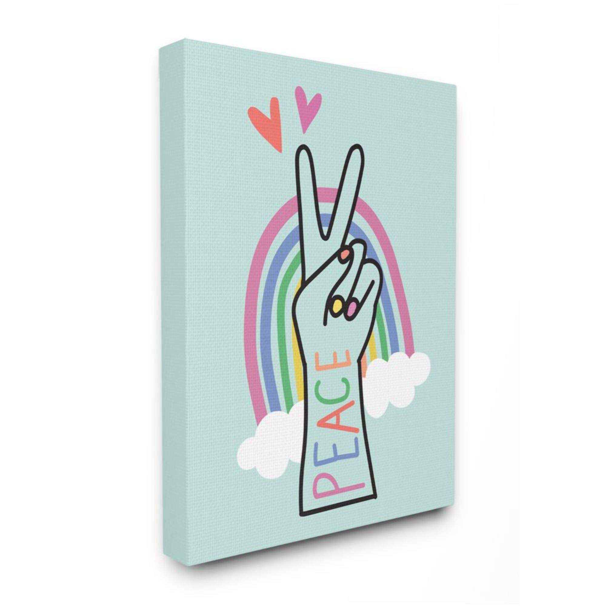 Stupell Industries Peace Love Rainbow Playful Turquoise Hand Sign Canvas Wall Art by Nina Seven, 36