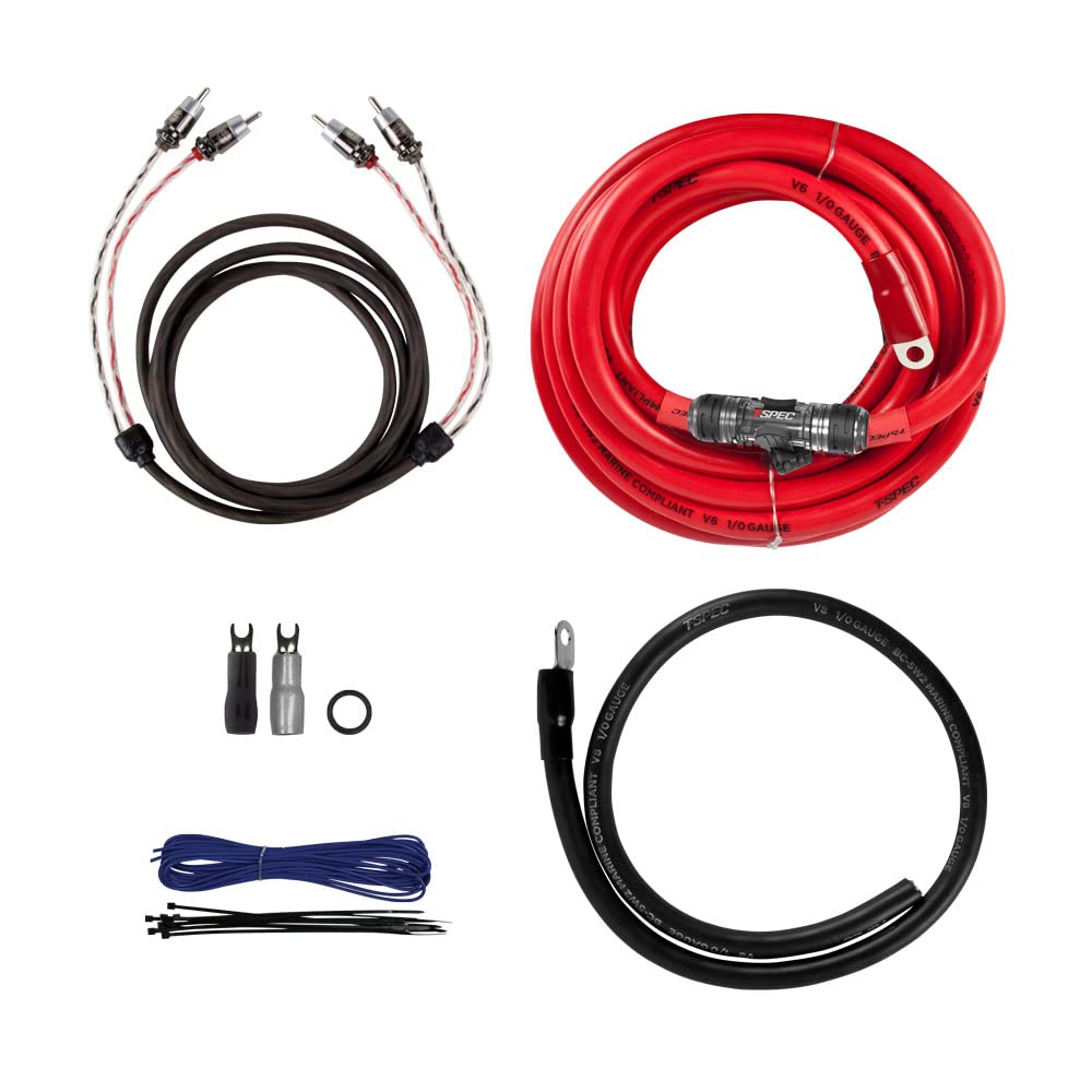 V12 1/0 AWG 6000W Complete Amplifier Wiring Kit with RCA Cable - High Power Car Audio System Upgrade for Subwoofers and Speakers