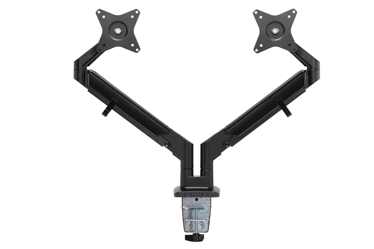 Ergonomic Uplifting Yogiflex Dual Monitor Arm Stand - Adjustable Height & Tilt for 13-32 Inch Screens - Perfect for Home Office & Gaming Setup