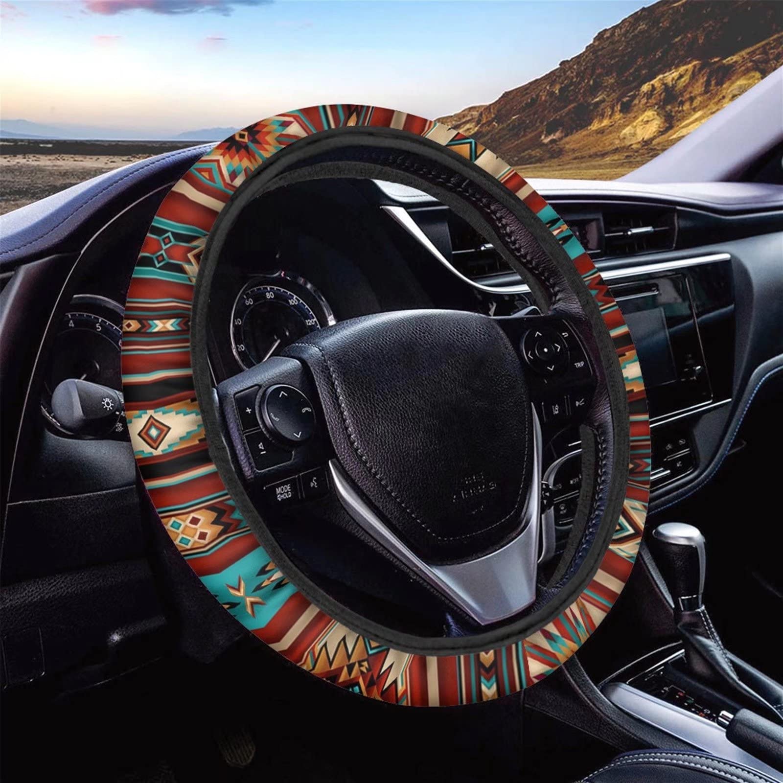 SEANATIVE Ethnic Tribal Stripe Print Universal Steering Wheel Cover - Soft Car Steering Wheel Protector for Women - Perfect for Daily Commute, Road Trips & Interior Decoration