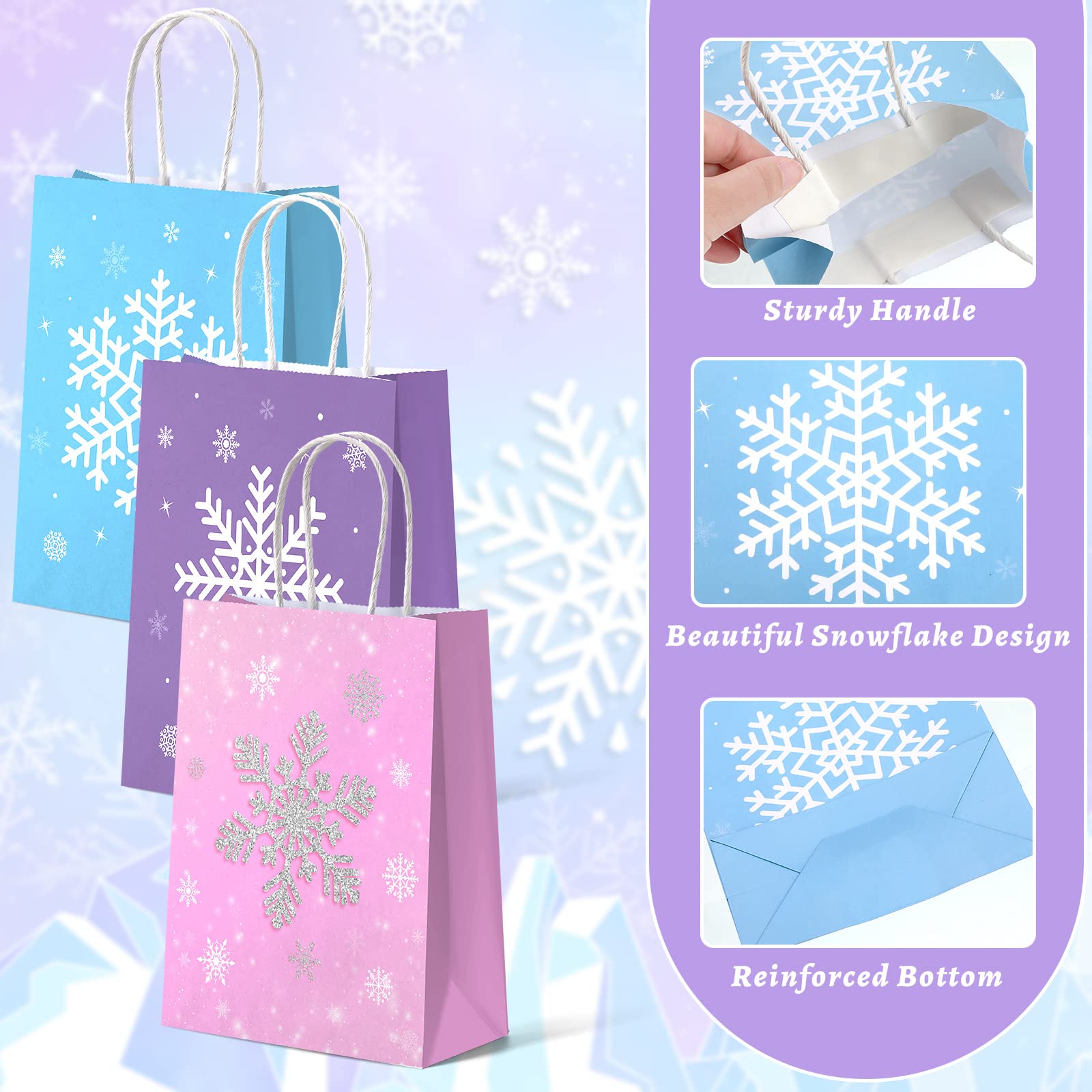 21-Piece Snowflake Party Favor Bags - Kraft Paper Frozen-Themed Treat Bags with Handles for Christmas, Winter Wonderland & Birthday Parties - Perfect for Candy, Gifts & Goodie Bags (Holiday Party Supplies)