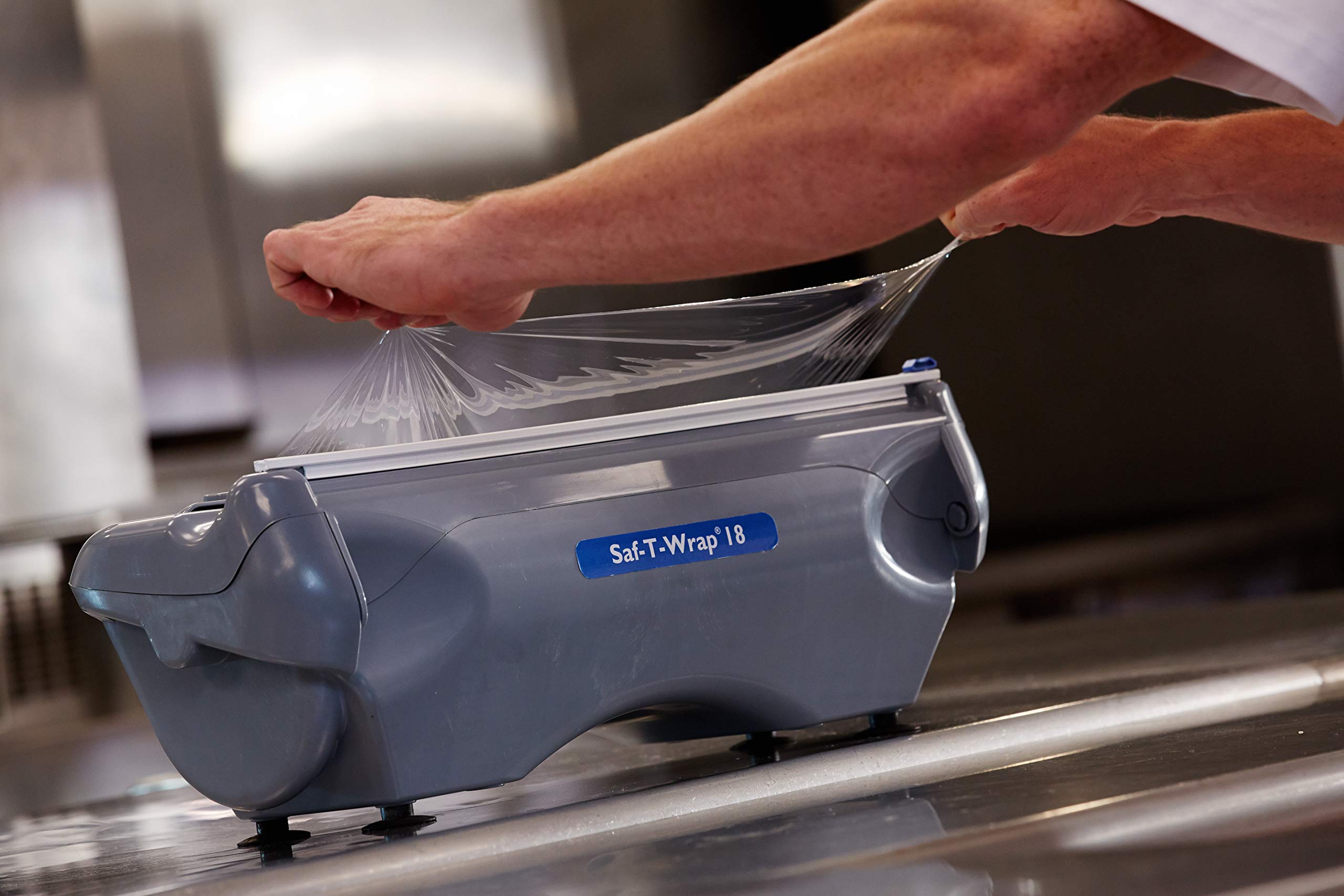 San Jamar Saf-T-Wrap 18-Inch Commercial Plastic Wrap & Foil Dispenser - Heavy Duty for Restaurants, Bakeries & Kitchens - Gray Plastic - Perfect for Food Prep, Storage & Catering Services